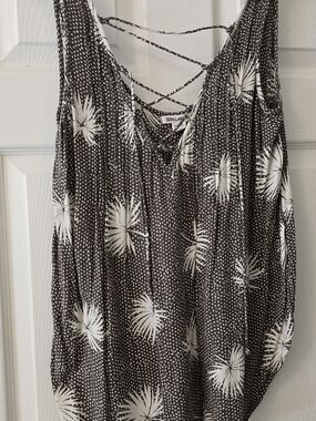 Billabong Green and White Palm Dot Tank with Lace-Up Back
